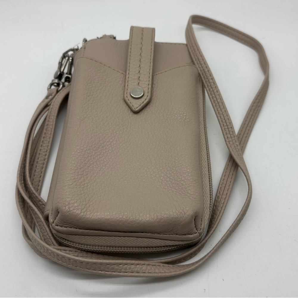The Sak Iris Smartphone Crossbody Wallet Wristlet Solid Light Taupe Leather